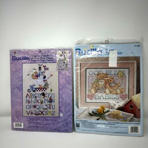 Bucilla Counted Cross Stitch Kit Lot 2 American Sampler and God Bless Babies VTG